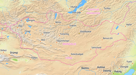 Map of Mongolia and surrounding countries With German country names. Place names In German are used depending on availability.の写真素材