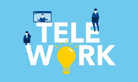 remote work image,vector illustration,blue backgroundのイラスト素材