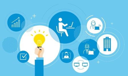 Remote work concept.  Work from home image, vector illustration with blue backgroundのイラスト素材