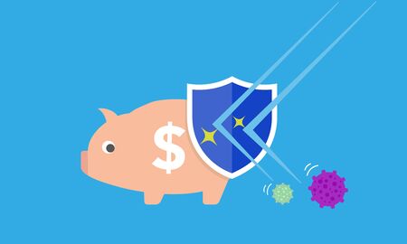 piggy bank holding shield,protect from virus,vectorのイラスト素材