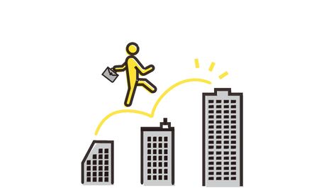 hand drawing businessman jump up building[vector]のイラスト素材