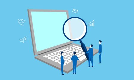 note pc and budiness person image with magnifying glass,vectorのイラスト素材