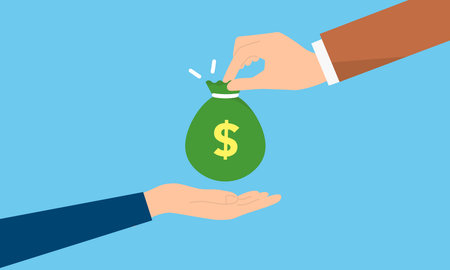 receive benefits image,hand holding money,blue backgroundのイラスト素材