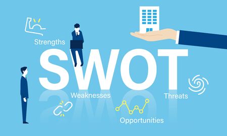 business framework,SWOT analysis image,vector image,blue backgroundのイラスト素材