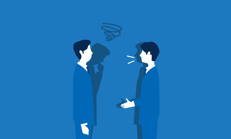 two businessman talk,vector illustration,blue backgroundのイラスト素材