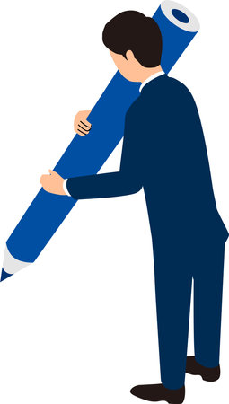 businessperson holding big pencil ,3d illustration,isometric,vector illustration,white isolatedのイラスト素材
