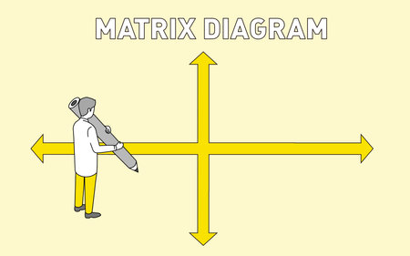 Matrix diagram image,hand holding big pencil,vector illustrationのイラスト素材