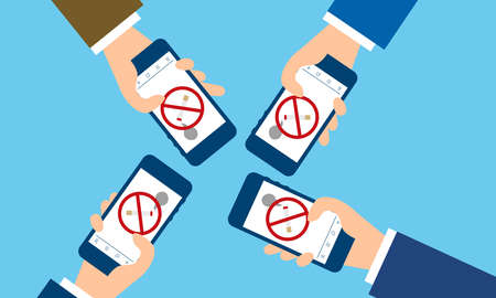 People using quit smoking apps,blue background,vector illustration