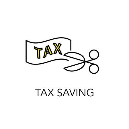 Tax saving image icon,cutting tax with scissors,simple illustration,white isolatedのイラスト素材