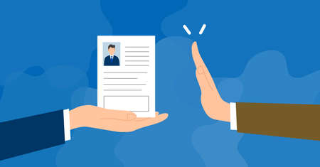 Bad resume image, recruiter rejecting resume,blue background,vector illustrationのイラスト素材