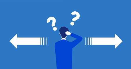 Getting lost way,businessman confused,question mark,blue backgroundのイラスト素材