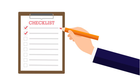 Check list image,businessman holding pencil,white islated,vector illustrationのイラスト素材