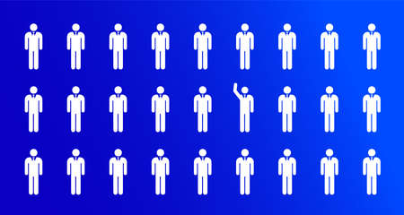 One person raising hand in crowd,vector illustration,copy spaceのイラスト素材