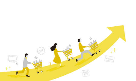 People running with cart,shopping 
image,white isolated,vector,copy spaceのイラスト素材