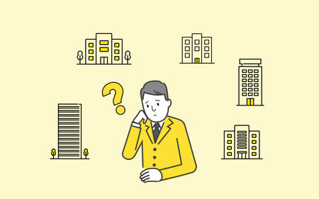 Businessman confused,many company icons background,vector illustrationのイラスト素材