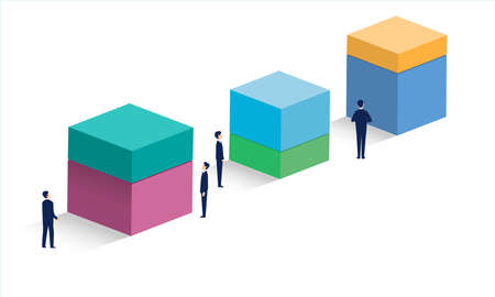 Two colorful brocks stacked,business people looking,copy space,vector illustrationのイラスト素材