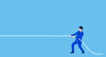 Businessman pulling a rope,attract luck,text space,vector illustration