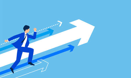 Jumping businessman and many arrows,vector illustration,blue backgroundのイラスト素材