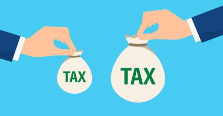 Two hands holding TAX,Tax comparison,Blue background,Vector illustrationのイラスト素材