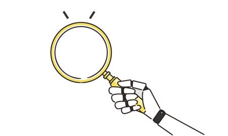 Artificial intelligence with magnifying glass, image illustration of an AI investigation, vectorのイラスト素材