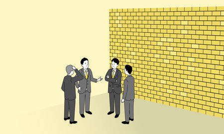 Illustration of business people discussing in front of a wall, concept illustration of difficulties, vectorのイラスト素材