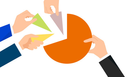 Illustration of a hand holding a large pie, top share image, vectorのイラスト素材