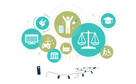 Illustration of an image of artificial intelligence spreading to various industries, vectorのイラスト素材
