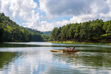 Pang-ung lake in Maehongson, Thailand.の写真素材