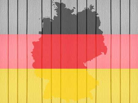 Flag and map of Germany on vertical wood background.の写真素材