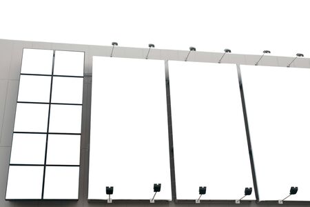 Blank poster billboard wall with copy space for your text message or content in modern shopping mall on white background.の写真素材