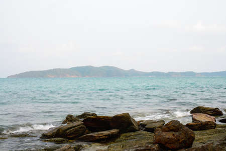 Blue sea with waves and clear blue sky.  の写真素材