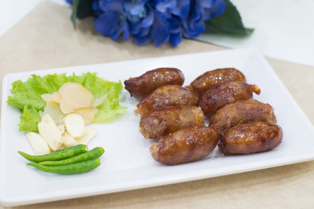 Grilled sausage with vegetables , Asian style food , Thailand