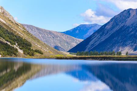 Landscape lake and mountain south island of New Zealand on a sunny day.の写真素材