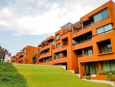 Background of the facade of residential building, the hotel's terracesのeditorial素材