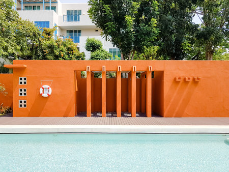 Beautiful swimming pool in tropical resort , Phuket, Thailand - Vintage Filter and Boost up color processing.のeditorial素材