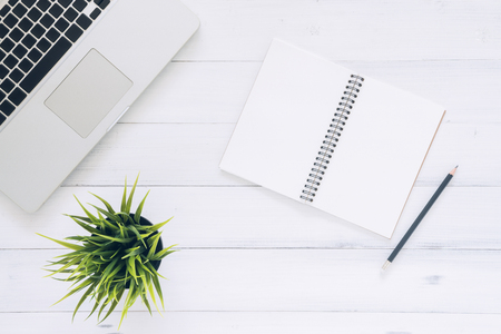 Minimal work space - Creative flat lay photo of workspace desk.の写真素材