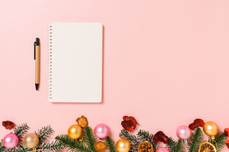 Minimal creative flat lay of winter christmas traditional composition and new year holiday season....