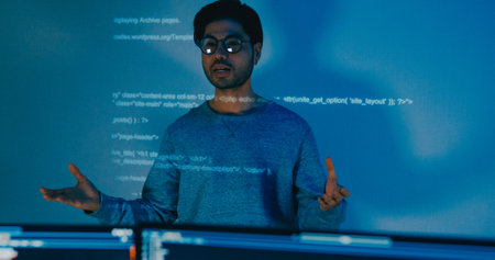 Group adult Asia male software developers mentor leader manager talk strategy plan to executive...