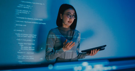 Group adult Asia female software developer mentor leader manager talk strategy plan to executive...