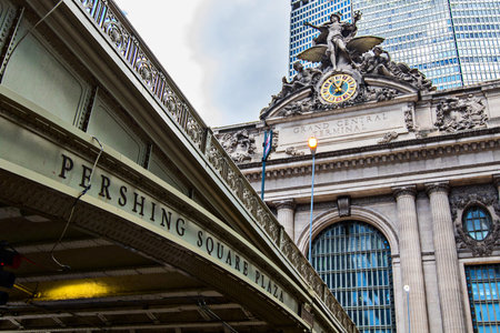 New York, August 30, 2016: An overpass at the Pershing Square at the main entrance to the Grand...