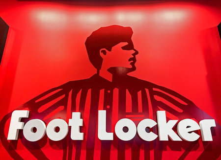 Bridgewater, NJ, July 14, 2017: Foot Locker trademark logo painted on a wall of their store.のeditorial素材