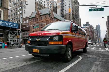 New York, January 21, 2017: An FDNY vehicle is parked on Amsterdam Avenue.