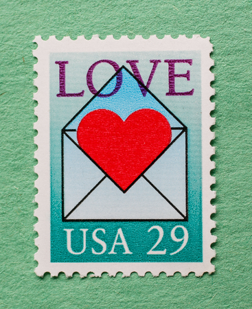 US postage stamp with a conceptual illustration of sending love.のeditorial素材