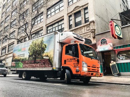 New York, January 12, 2017: A Fresh Direct truck is parked in the streets of Manhattan. Fresh Direct is a food delivery service.のeditorial素材