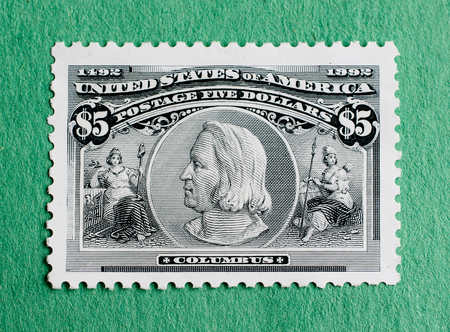 1992 US postage stamp commemorating Christopher Columbus' discovery of America.のeditorial素材