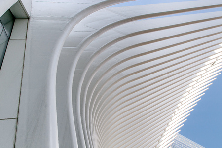 New York, April 28, 2017: Close view of Oculus - World Trade Center Transportation Hub, situated in lower Manahttan.のeditorial素材