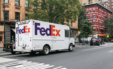 New York, September 28, 2016: A FedEx vehicle is seen in the streets of Manhattan.のeditorial素材