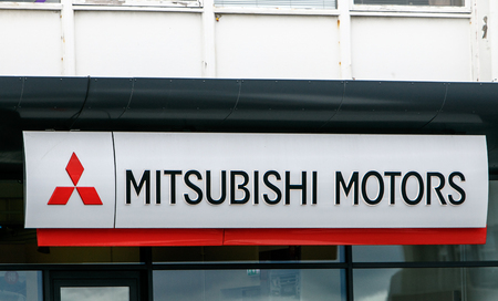 Reykjavik, Iceland, August 25, 2017: Mitsubishi Motors sign is attached to the exterior of their car dealership in Reykjavik.のeditorial素材