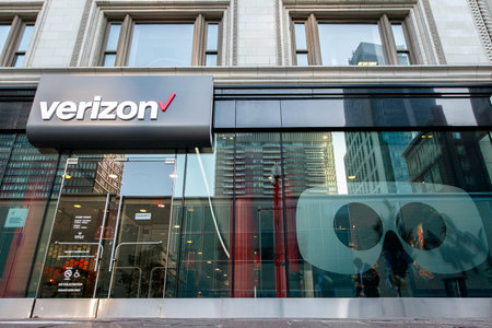 Boston, October 28, 2017: The front windows of a Verizon store.