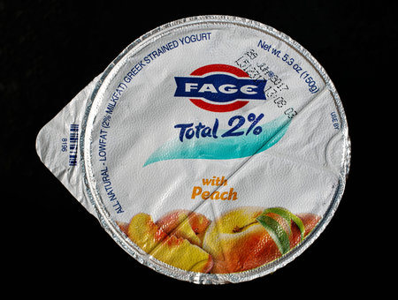 New York, June 3, 2017: Fage yogurt with peach flavor.